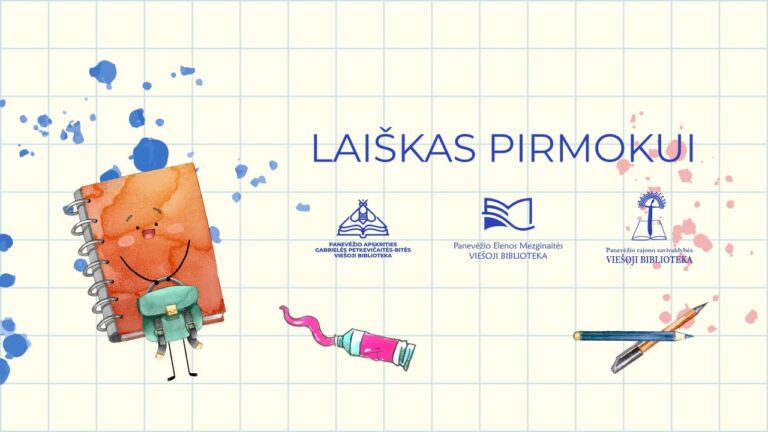 Užrašas LAIŠKAS PIRMOKUI ir trijų bibliotekų logotipai