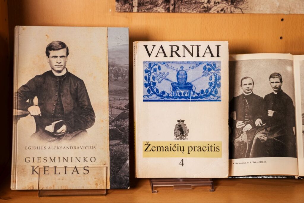 Knygos iš knygų parodos, skirtos Antanui Baranauskui, bibliotekos aplinkoje